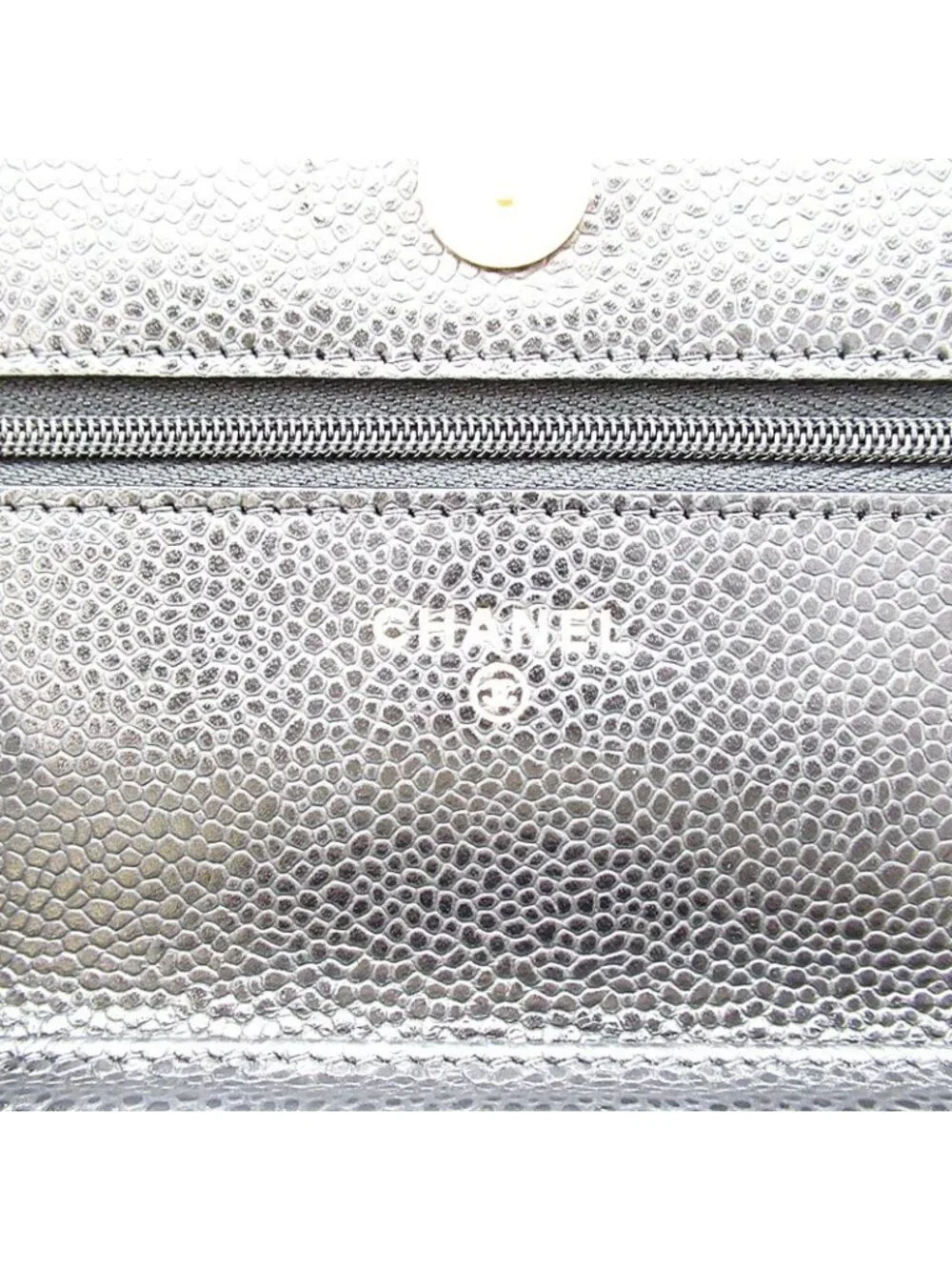 Chanel Quilted Chain Wallet Caviar Leather Shoulder Bag Black